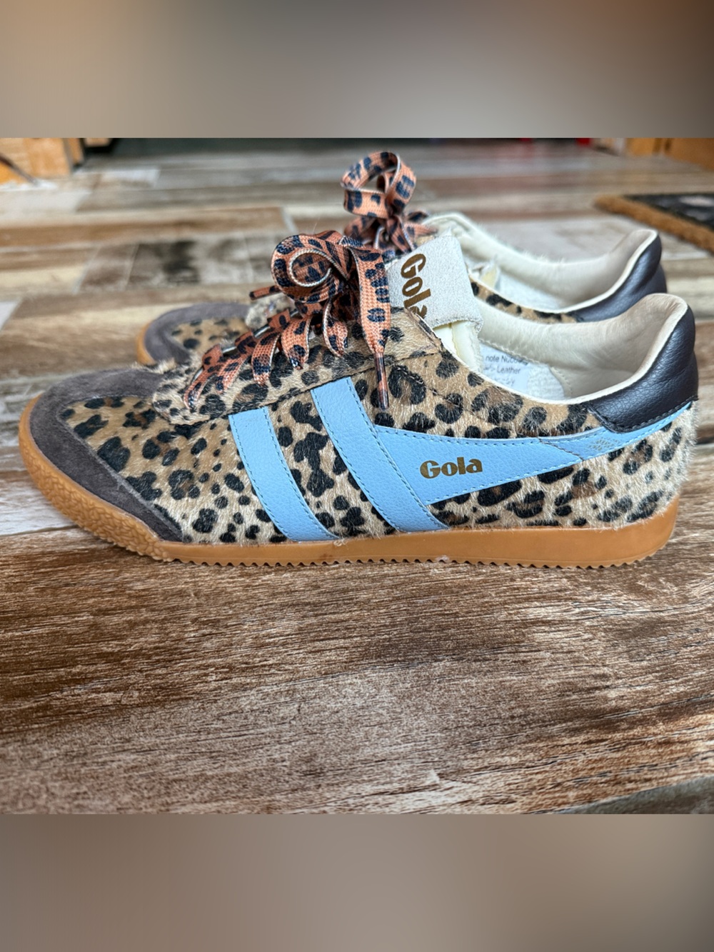 Gola Leopard Print Sneakers with Light Blue Stripes